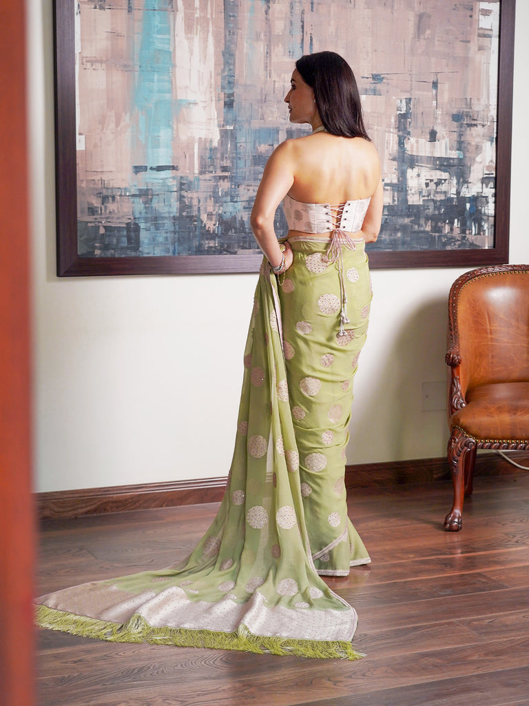 Handwoven Pistachio Chiffon Banarasi Saree