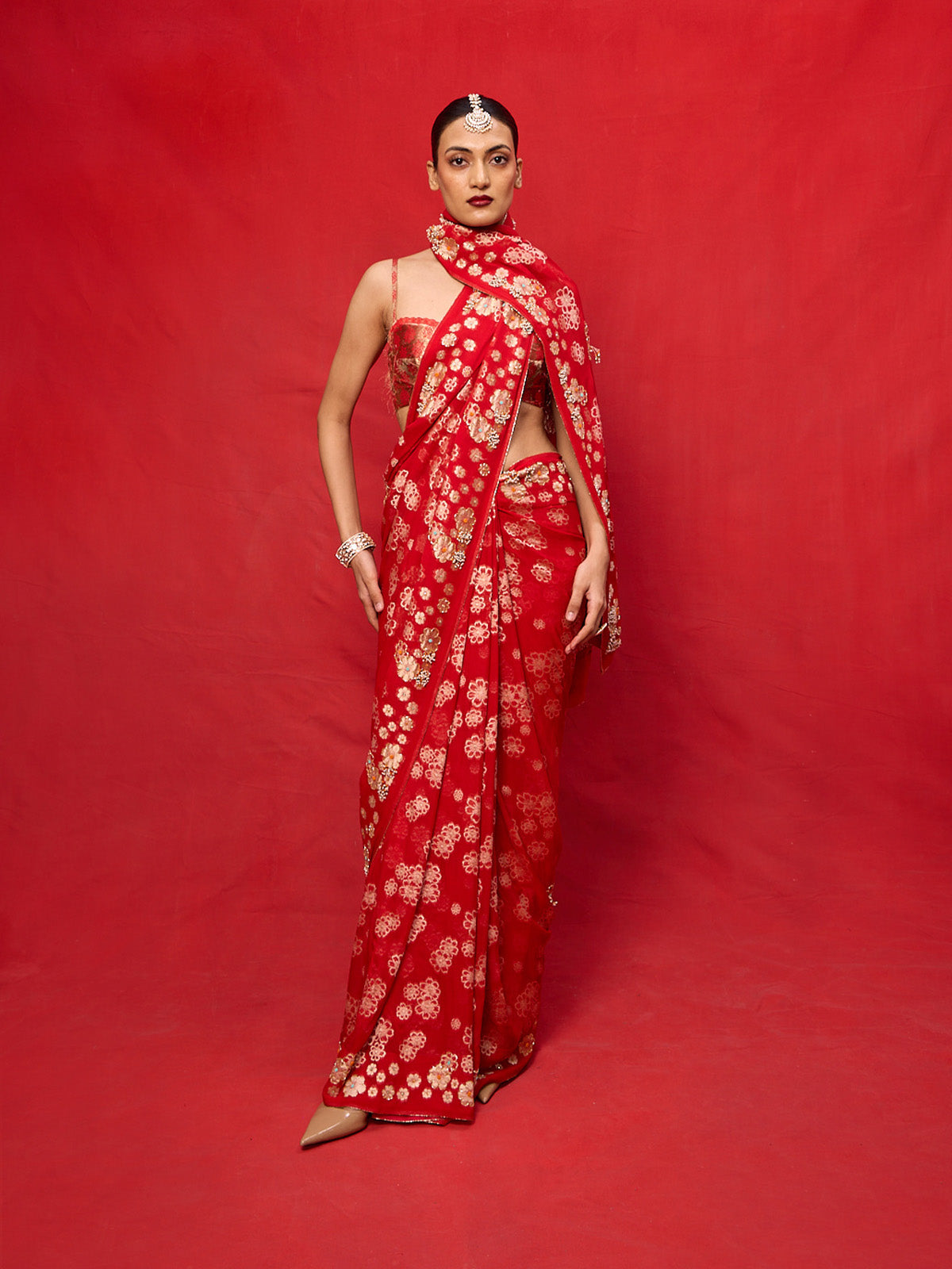 Handwoven Red Chiffon Banarasi Saree