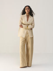 IVORY TIGER PRINT BARREL PANTS