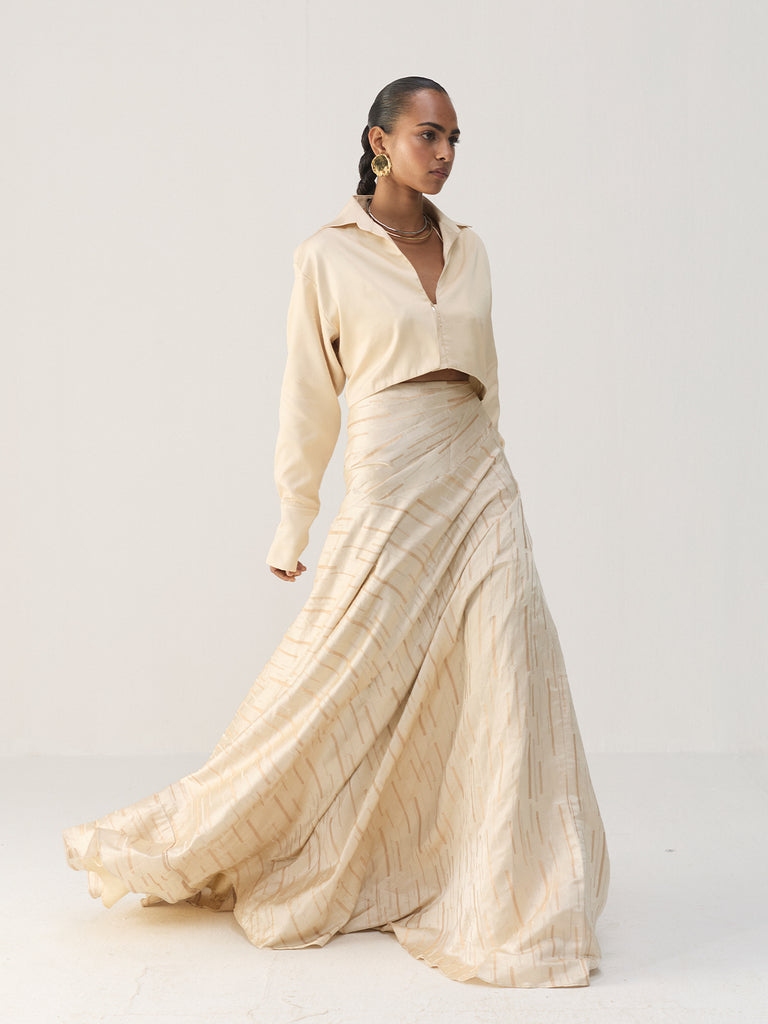 CREAM BIAS SKIRT WITH SHIRT