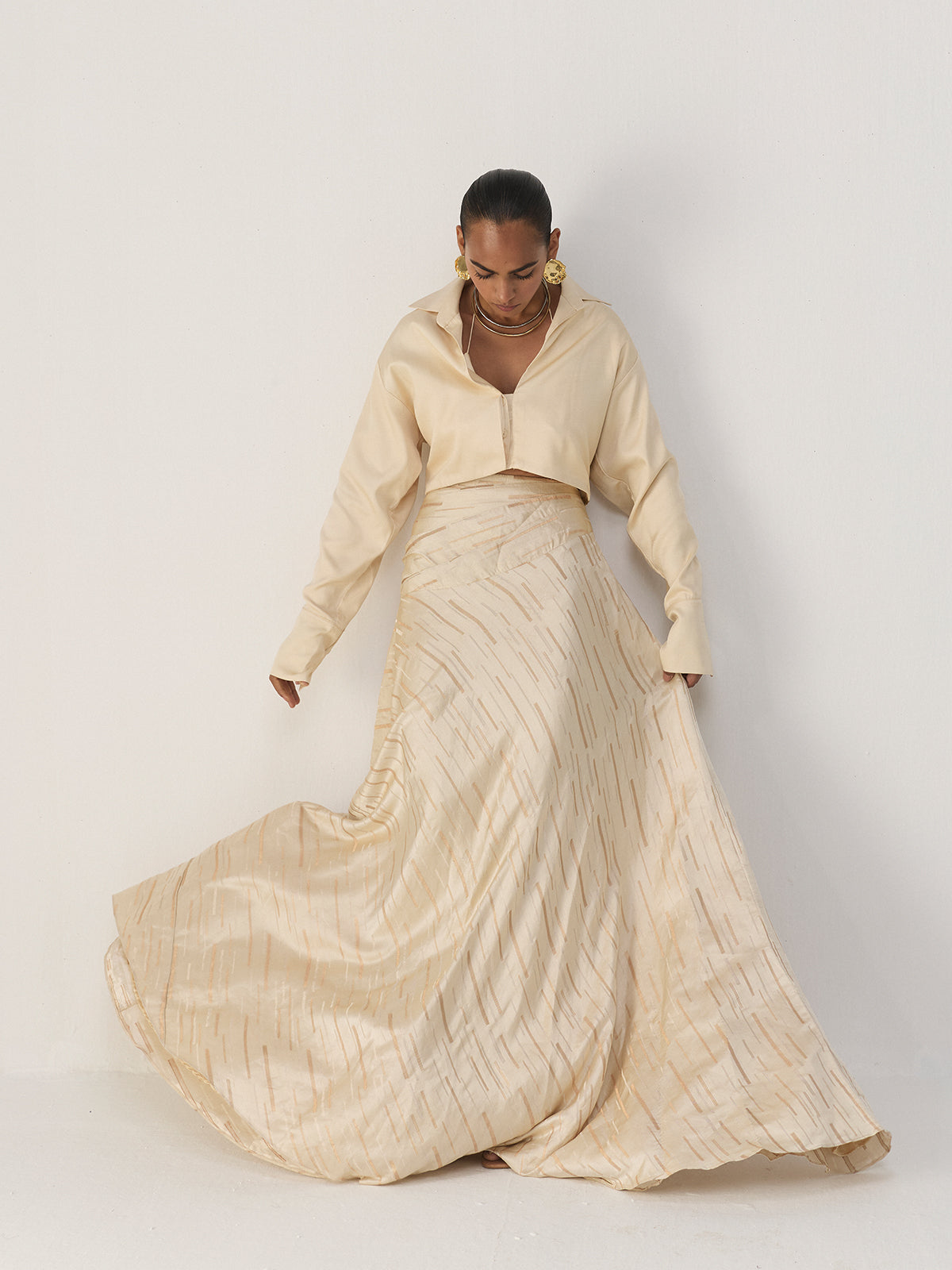 CREAM BIAS SKIRT WITH SHIRT