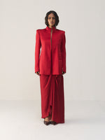 SAVVY RED FUNNEL JACKET AND SKIRT