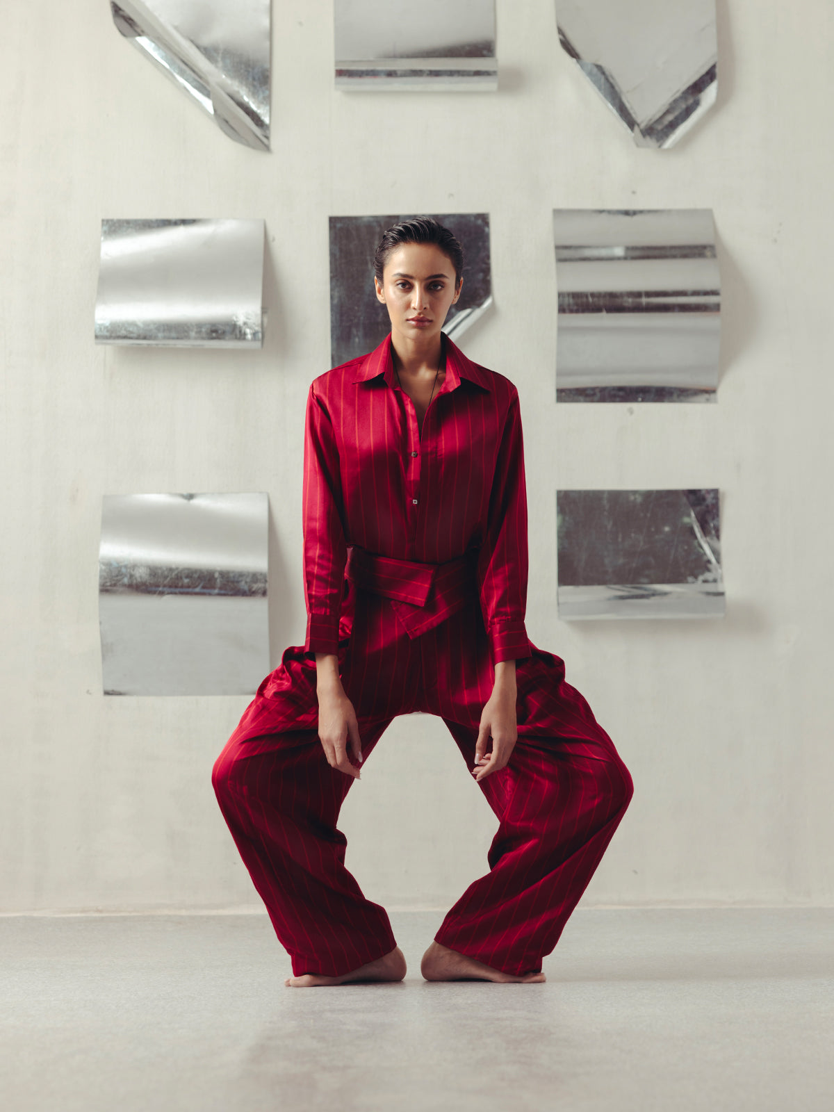 JESTER RED PINSTRIPE FLAP PANTS