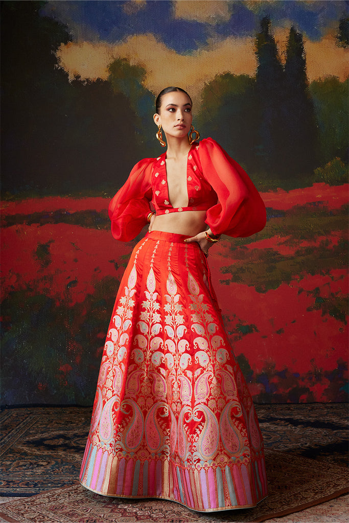 Handwoven Red Silk Lehenga