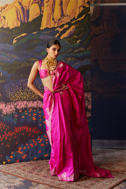 Diipa Khosla In Handwoven Pink Silk Saree