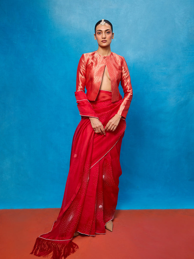 Handwoven Red Kora Banarasi Saree