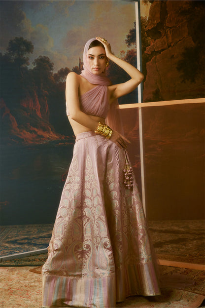 Nikita Dutta in Handwoven Blush Pink Silk Lehenga