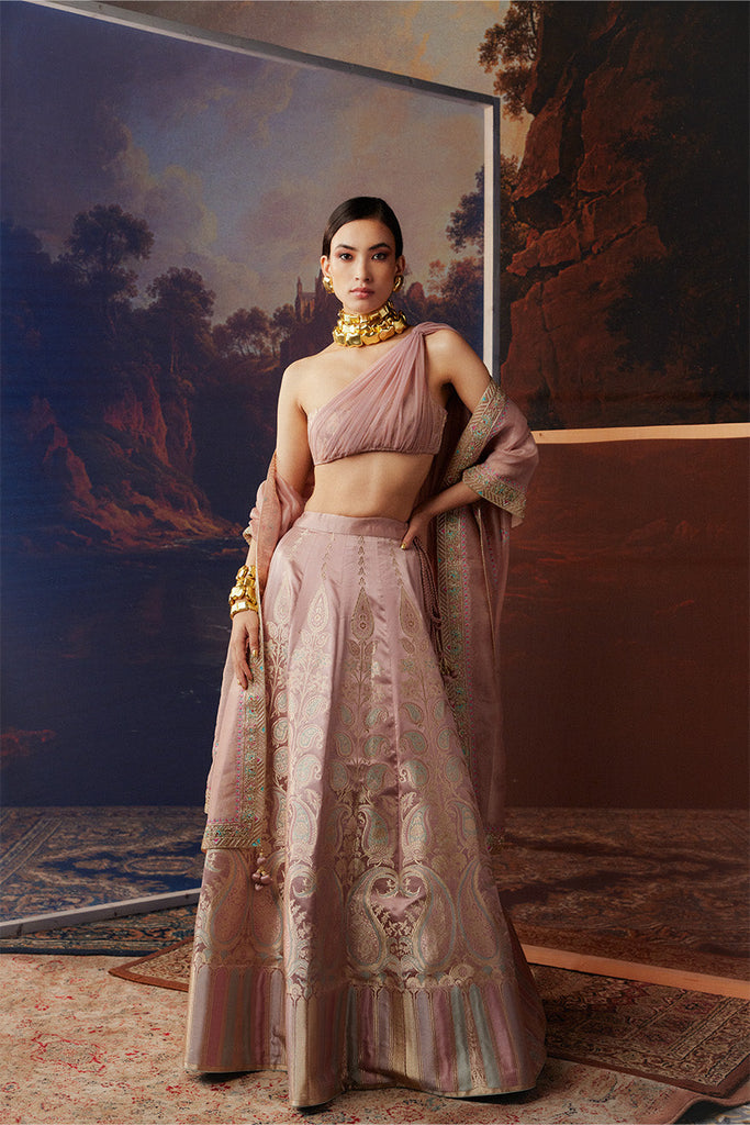 Handwoven Blush Pink Silk Lehenga