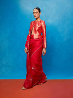 Handwoven Red Kora Banarasi Saree