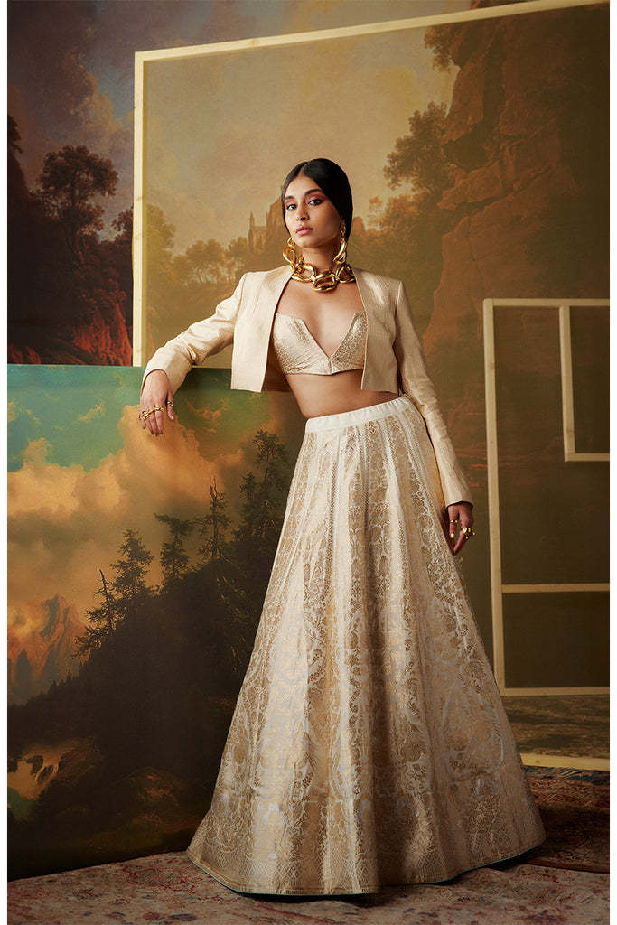 Handwoven Ivory Silk Lehenga