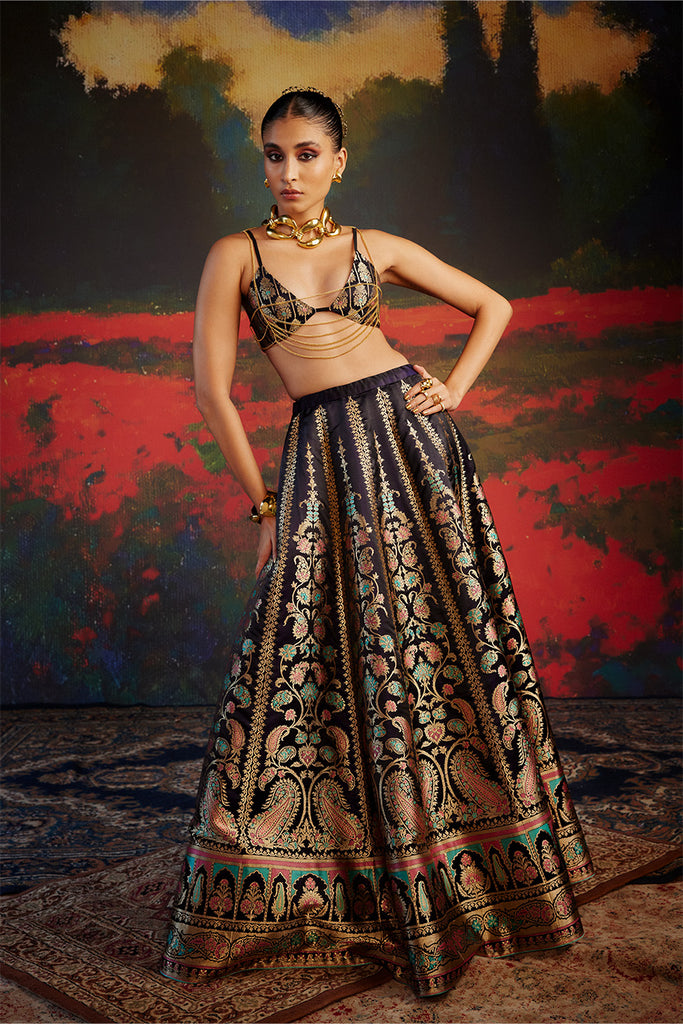 Aishwarya Lekshmi In Handwoven Deep Blue Silk Lehenga