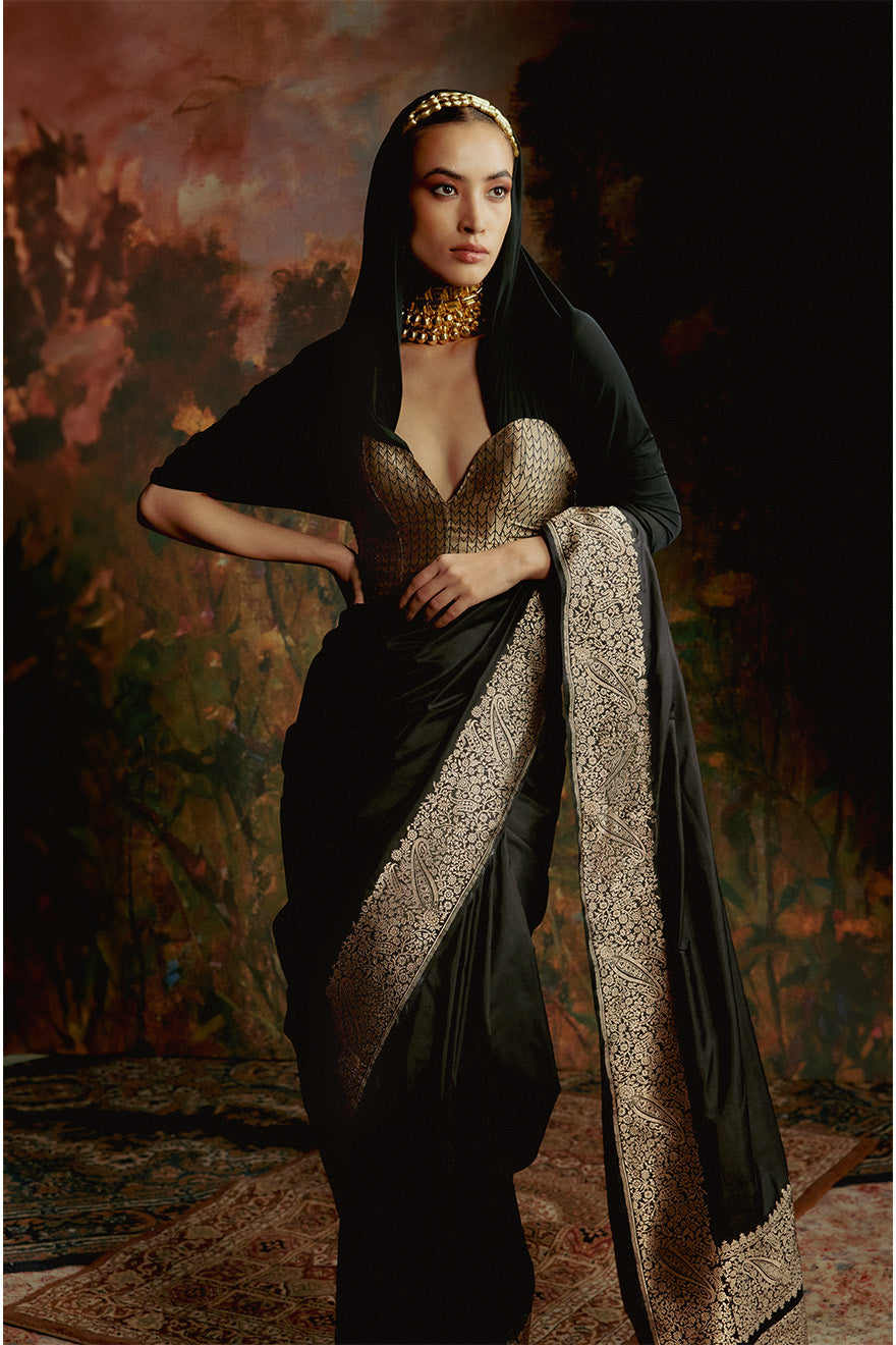 Handwoven Black Silk Saree