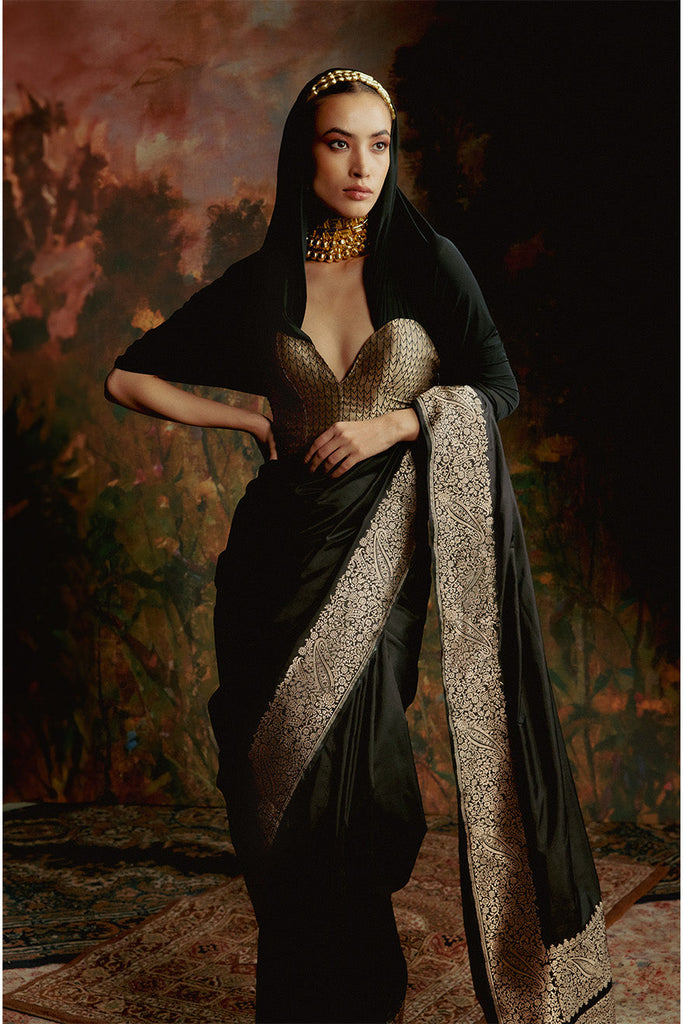 Handwoven Black Silk Saree