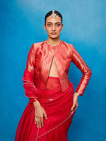 Handwoven Red Kora Banarasi Saree