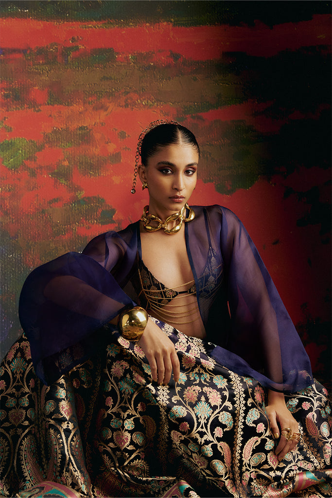 Aishwarya Lekshmi In Handwoven Deep Blue Silk Lehenga