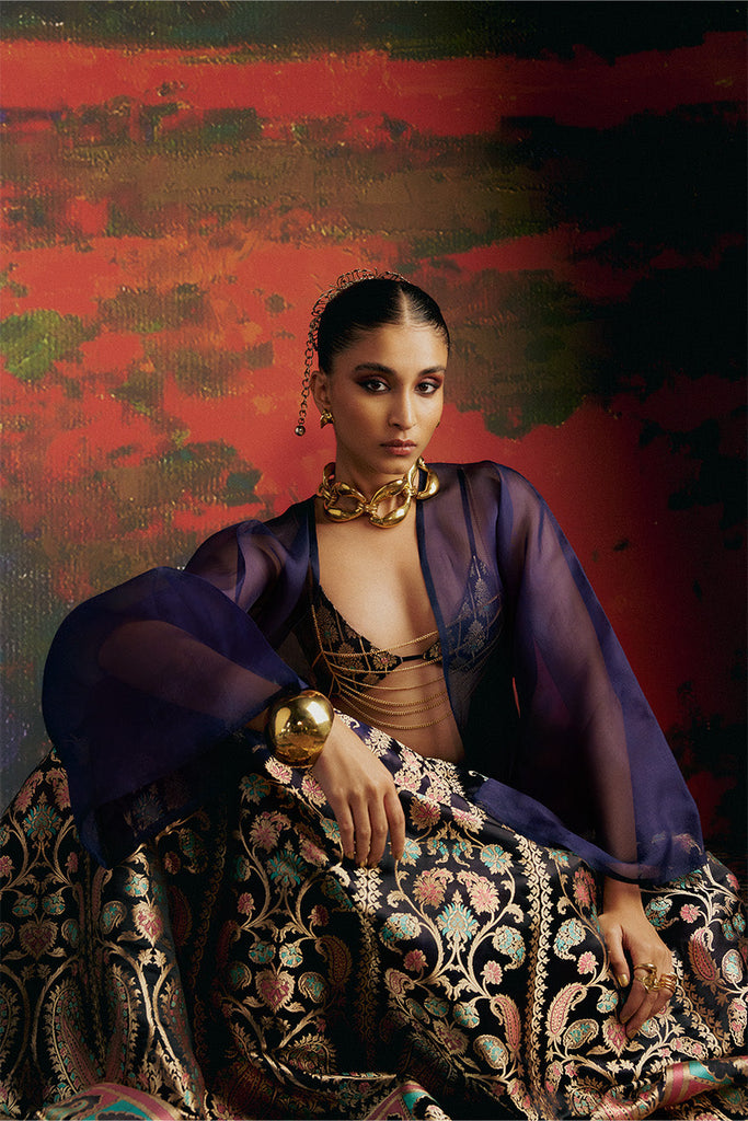 Aishwarya Lekshmi In Handwoven Deep Blue Silk Lehenga