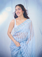 Bhumi Pednekar in Handwoven Blue Tissue Embroidered Saree
