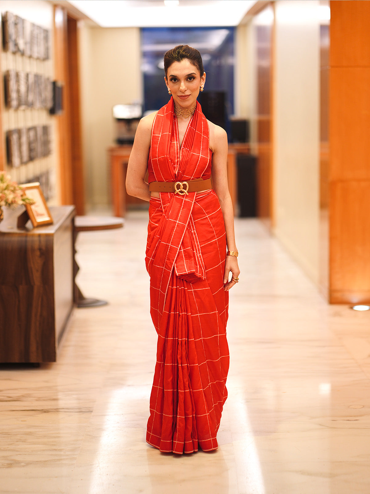 Maia Sethna In Red Crossword Saree