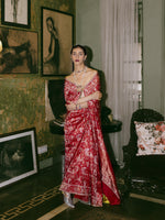 Handwoven Crimson Red Silk Banarasi Emboss Saree