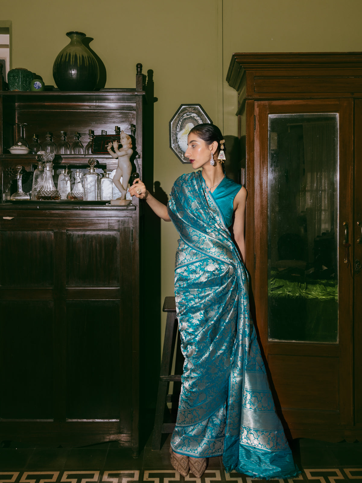 Handwoven Aqua Blue Banarasi Emboss Saree