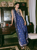 Handwoven Ultramarine Blue Silk Cutwork Banarasi Saree