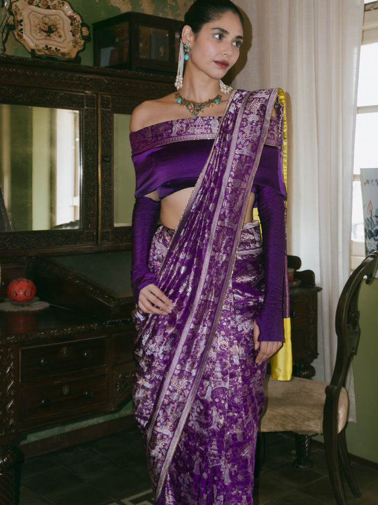 Alia Bhatt in Handwoven Purple Cheena Cheeni Emboss Saree