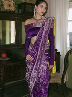 Alia Bhatt in Handwoven Purple Cheena Cheeni Emboss Saree
