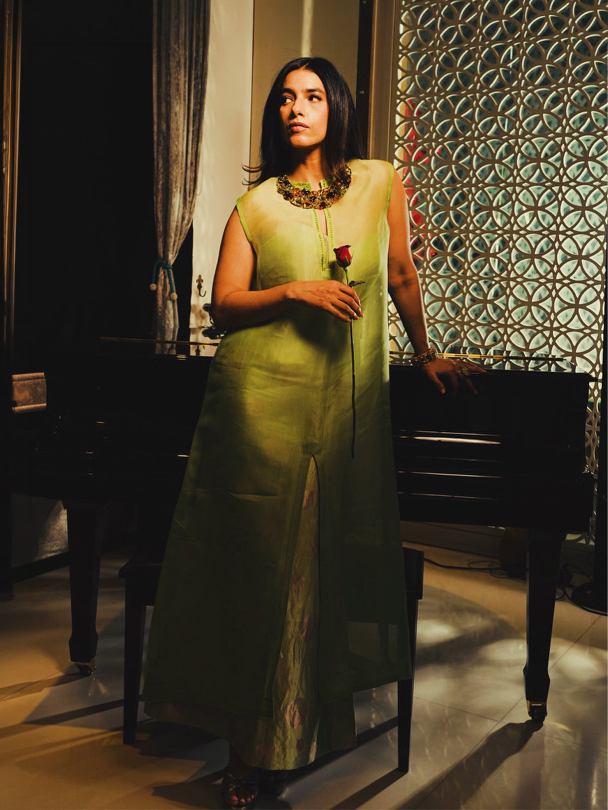 Handwoven Pistachio Green Silk Banarasi Suit