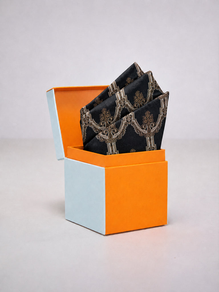 Tar Black Banarasi Pocket Square