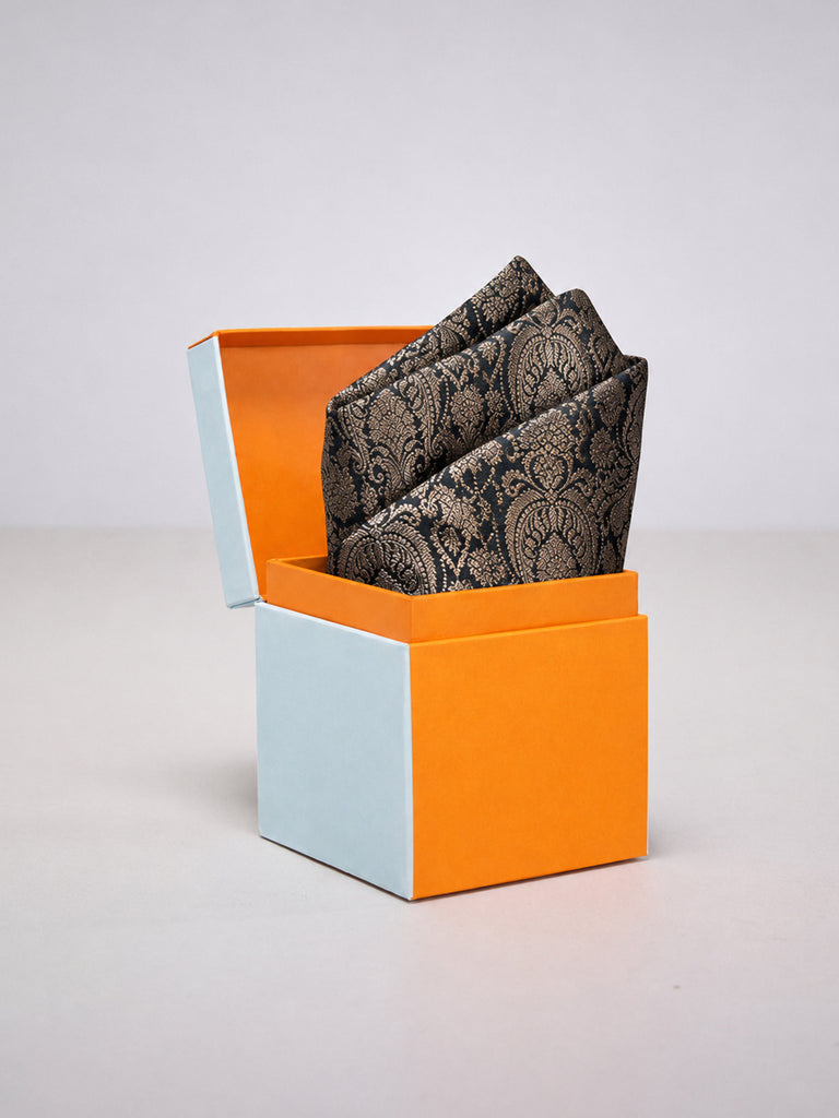 Noir Black Banarasi Pocket Square