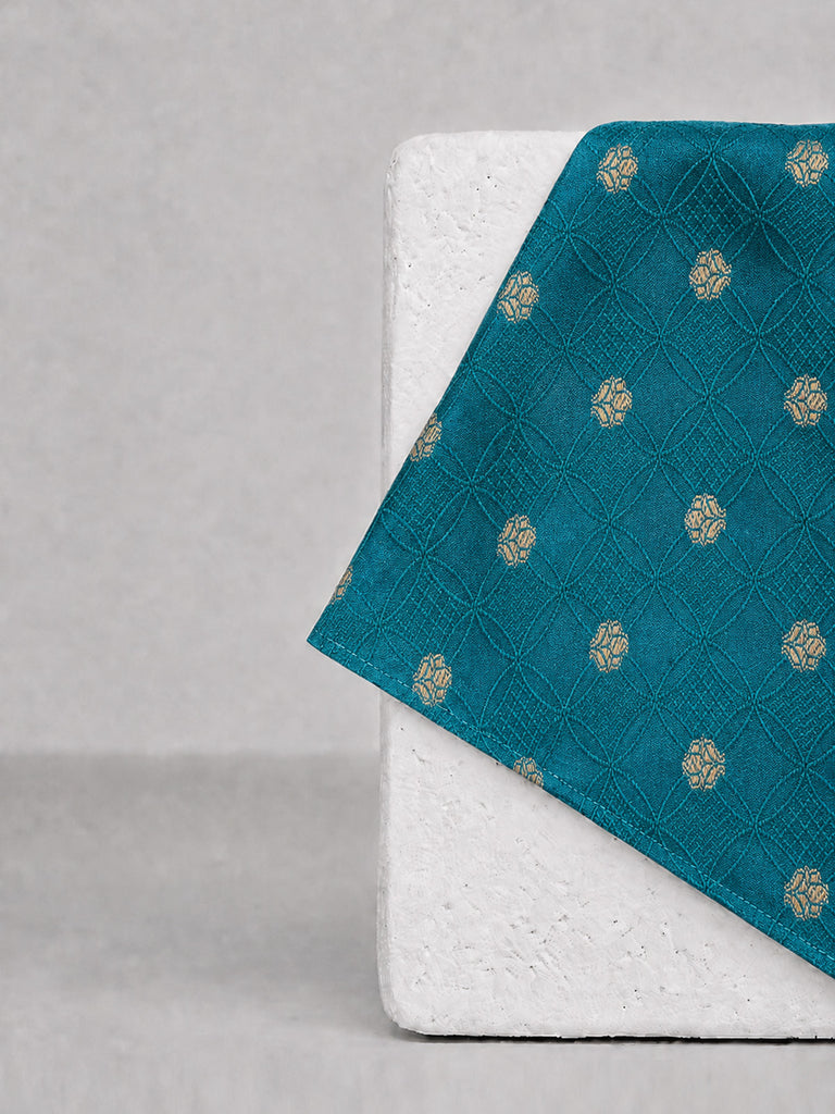 Teal Blue Banarasi Pocket Square