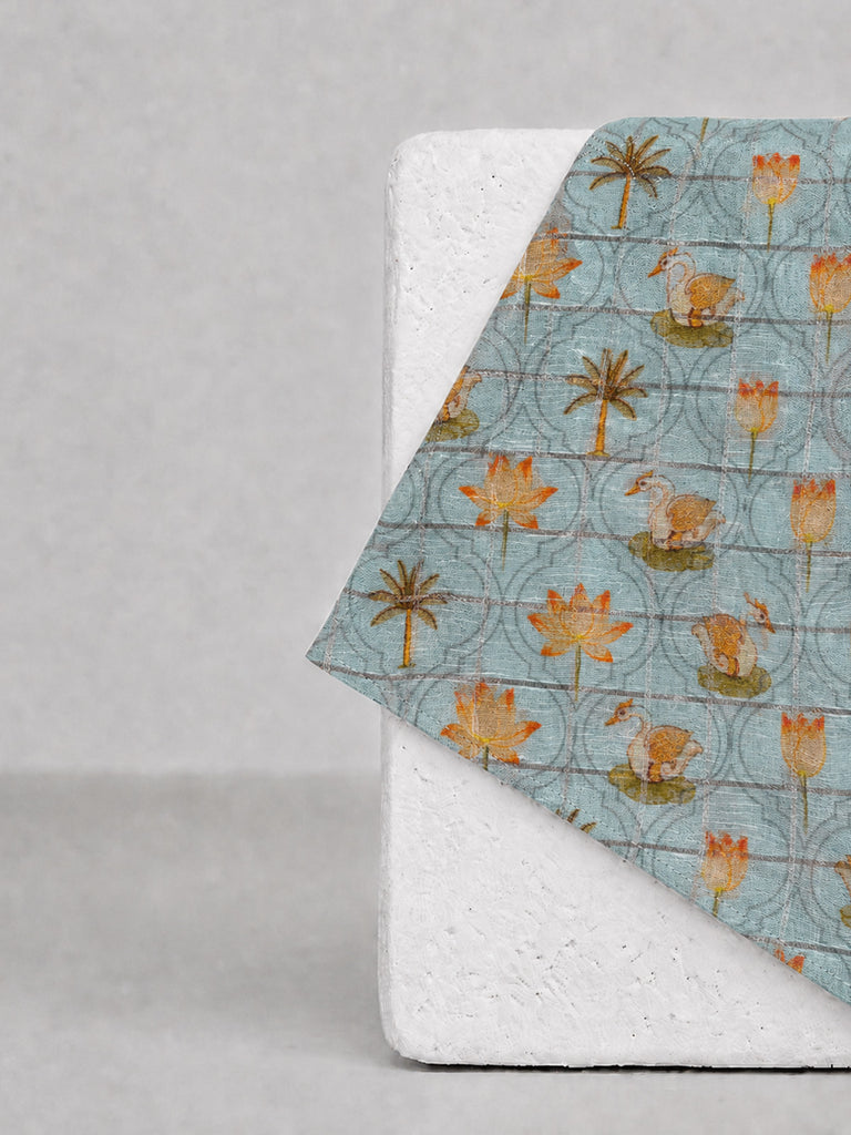Powder Blue Printed Pocket Square