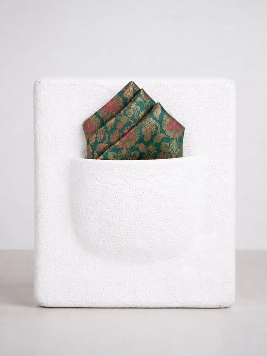 Bottle Green Banarasi Pocket Square