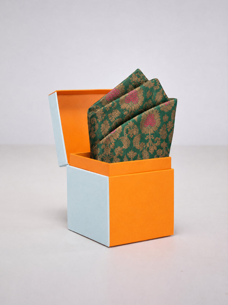Bottle Green Banarasi Pocket Square
