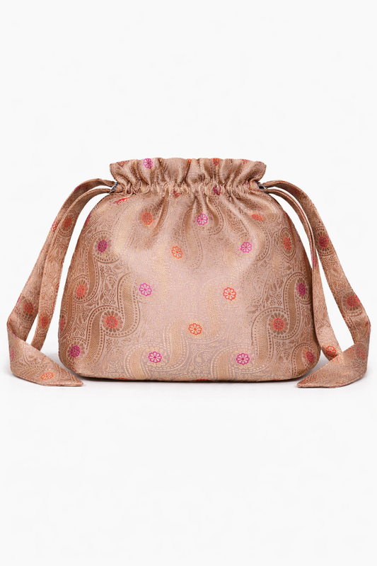 Handwoven Blush Taupe Banarasi Potli