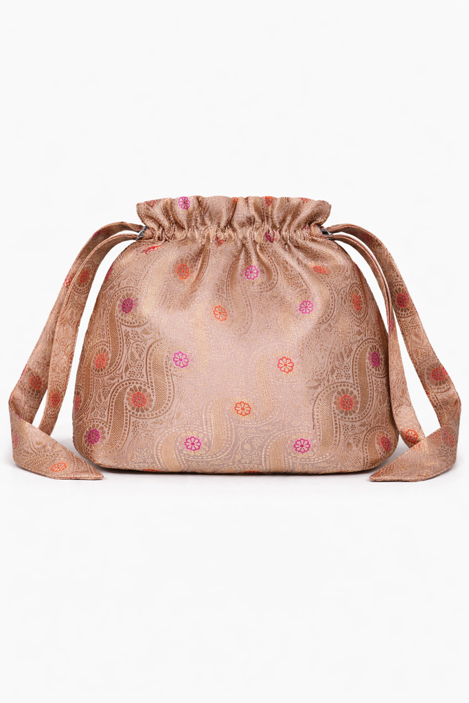 Handwoven Blush Taupe Banarasi Potli