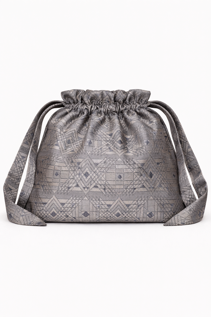 Handwoven Smoke Grey Banarasi Potli