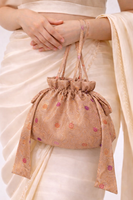 Handwoven Blush Taupe Banarasi Potli