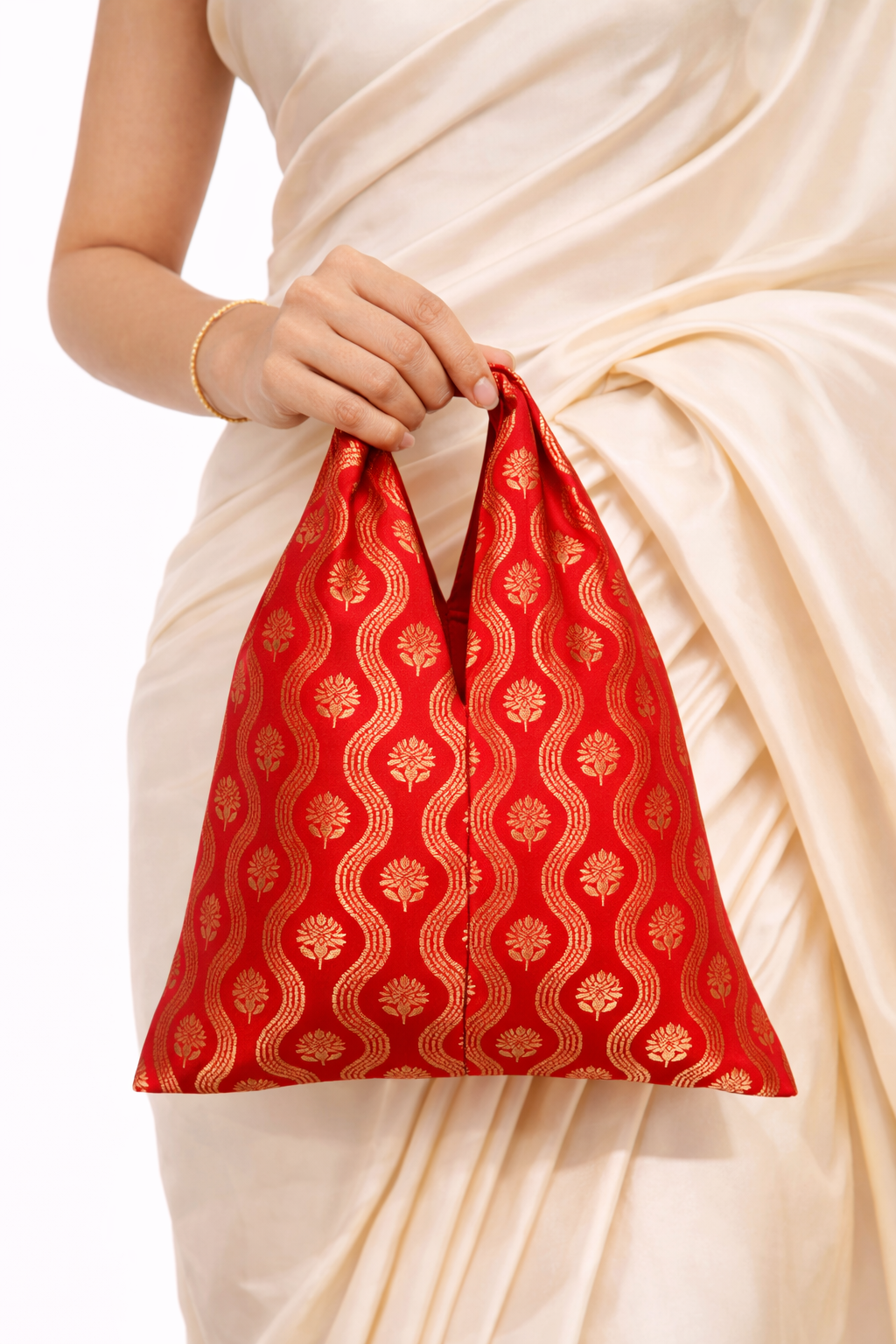 Handwoven Orange Banarasi Potli