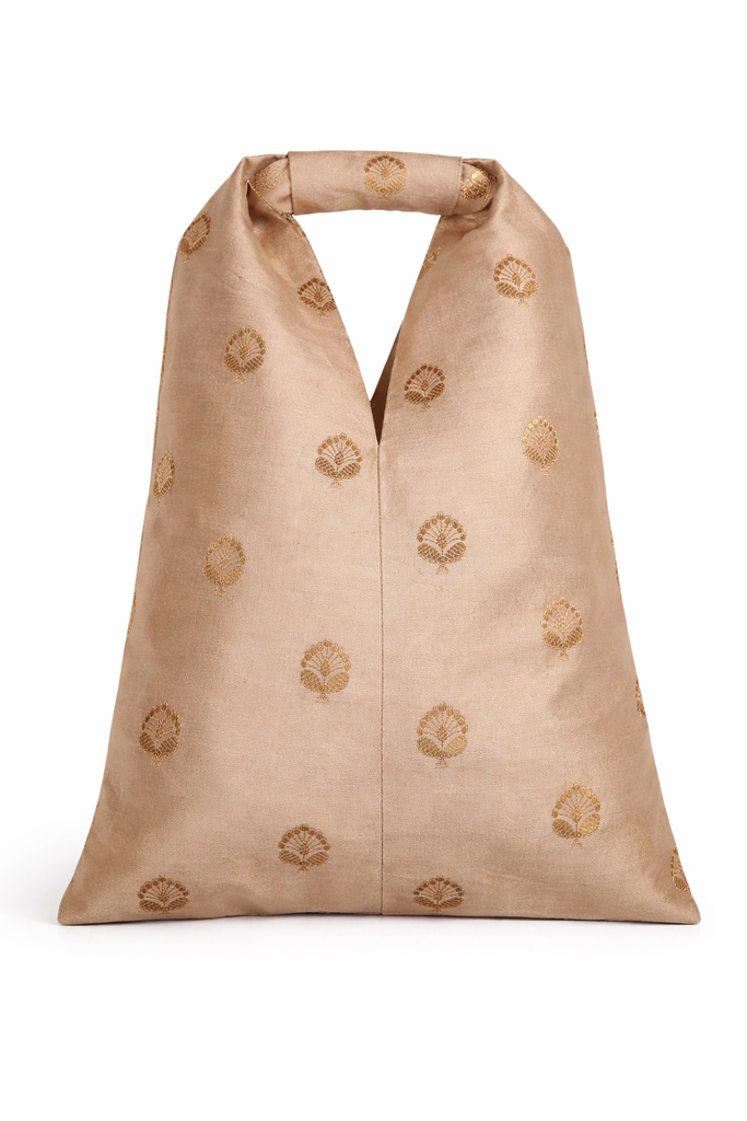 Handwoven Buff Beige Banarasi Potli