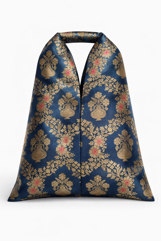 Handwoven Blue & Gold Banarasi Potli