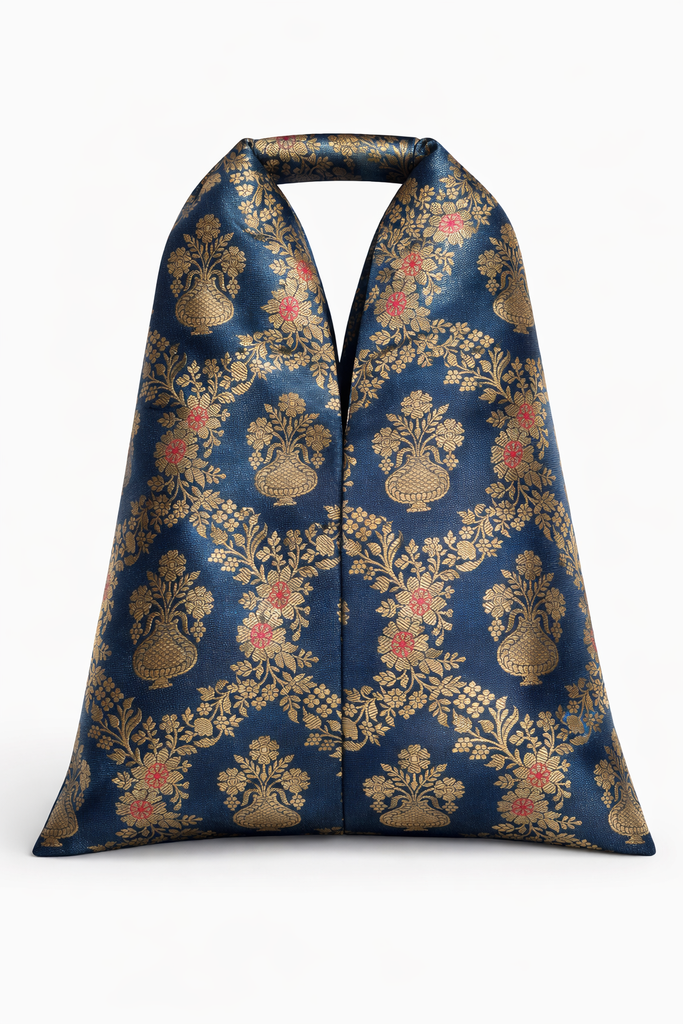 Handwoven Blue & Gold Banarasi Potli