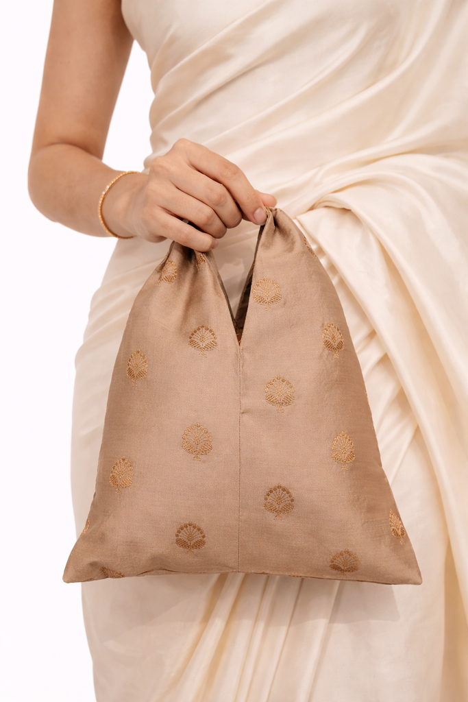 Handwoven Buff Beige Banarasi Potli