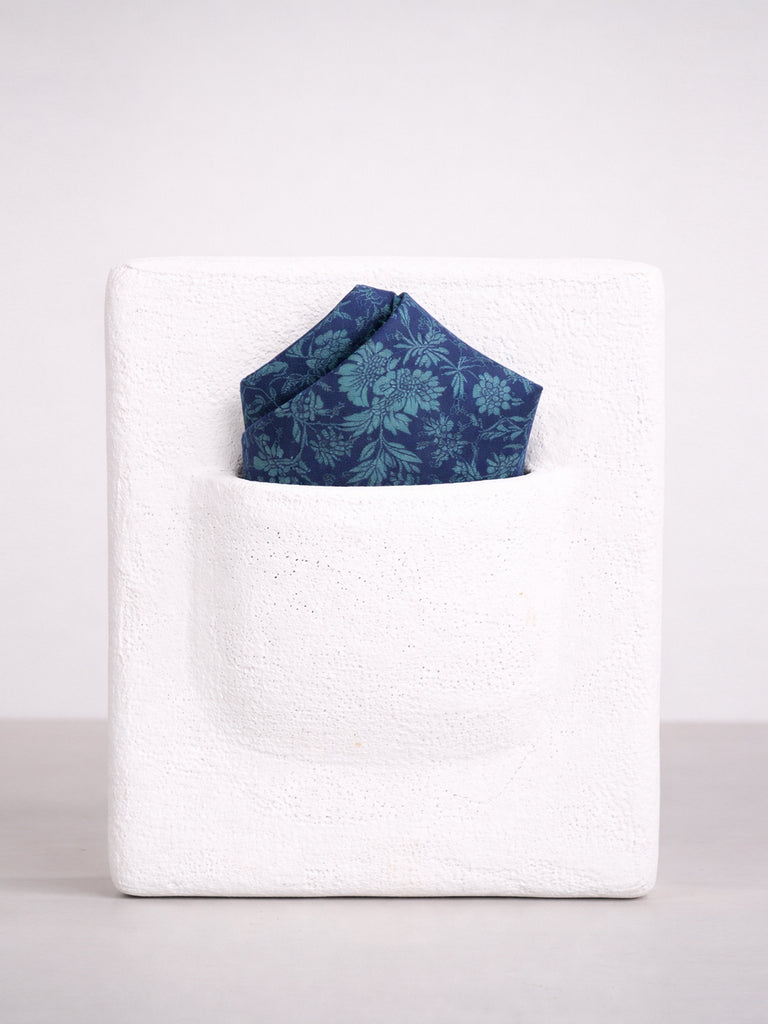 Handwoven Deep Blue Emboss Silk Pocket Square
