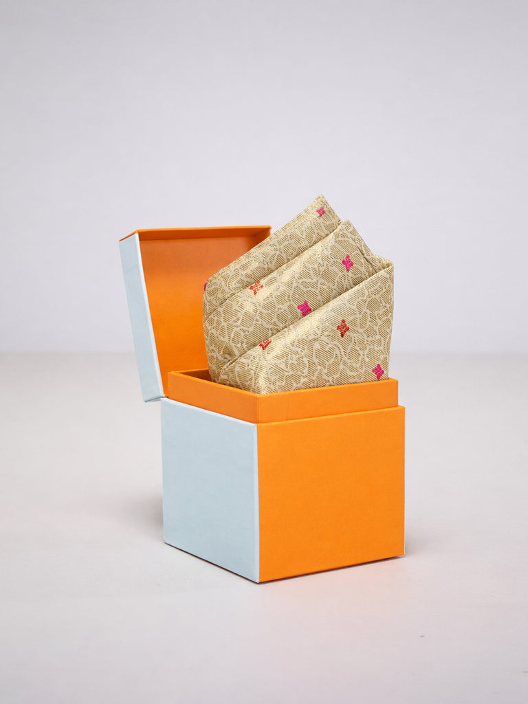 Handwoven Gold Emboss Silk Pocket Square