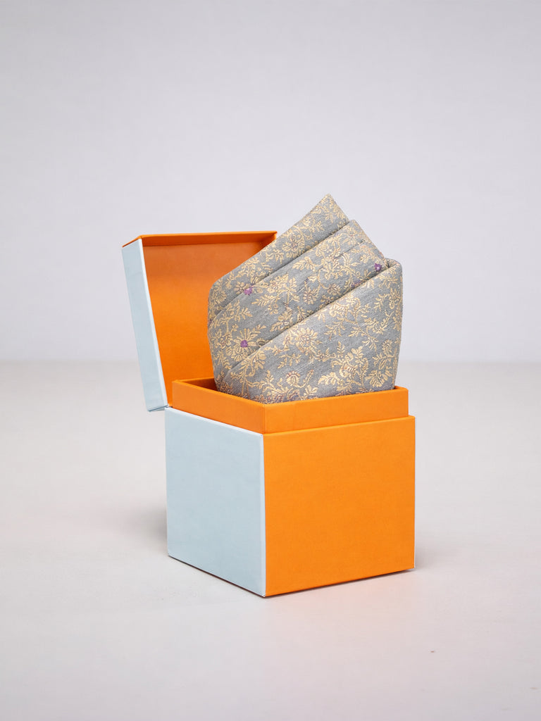 Handwoven Ivory & Gold Silk Pocket Square