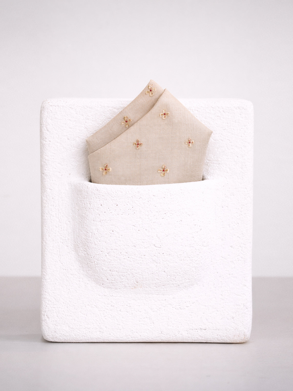 Handwoven Ecru Cutwork Silk Pocket Square