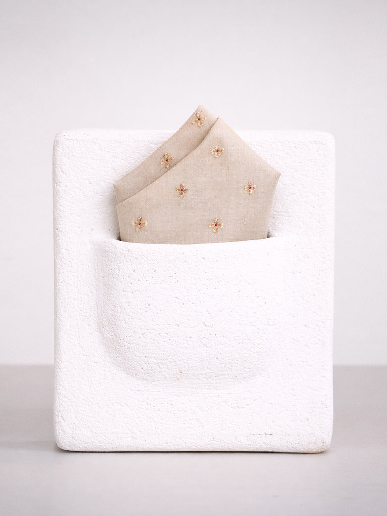 Handwoven Ecru Cutwork Silk Pocket Square