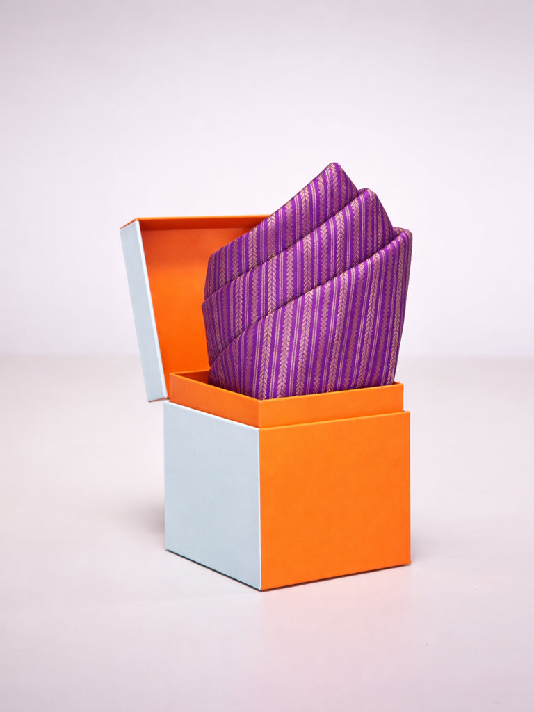 Handwoven Purple Cutwork Silk Pocket Square