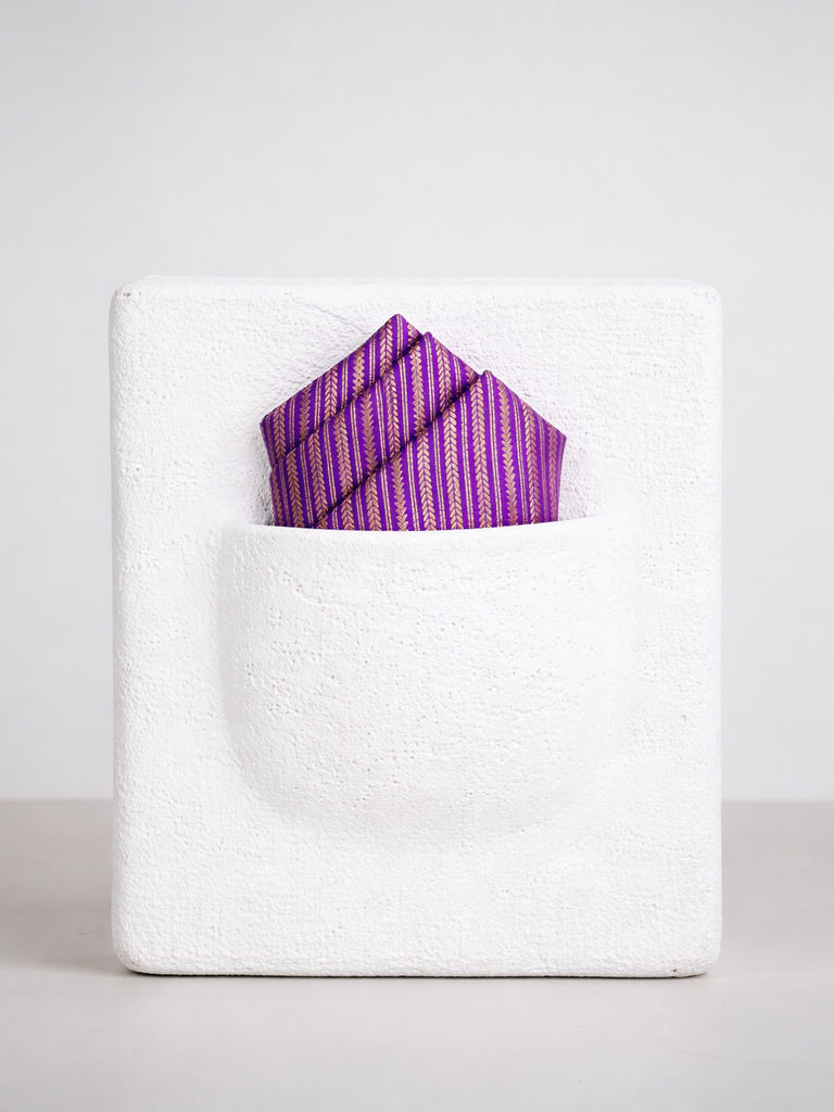 Handwoven Purple Cutwork Silk Pocket Square